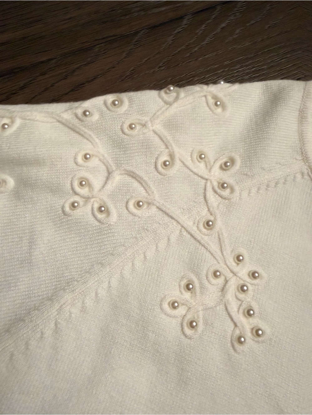 Nanette Lepore Ivory Pearl-Embellished Crewneck Sweater